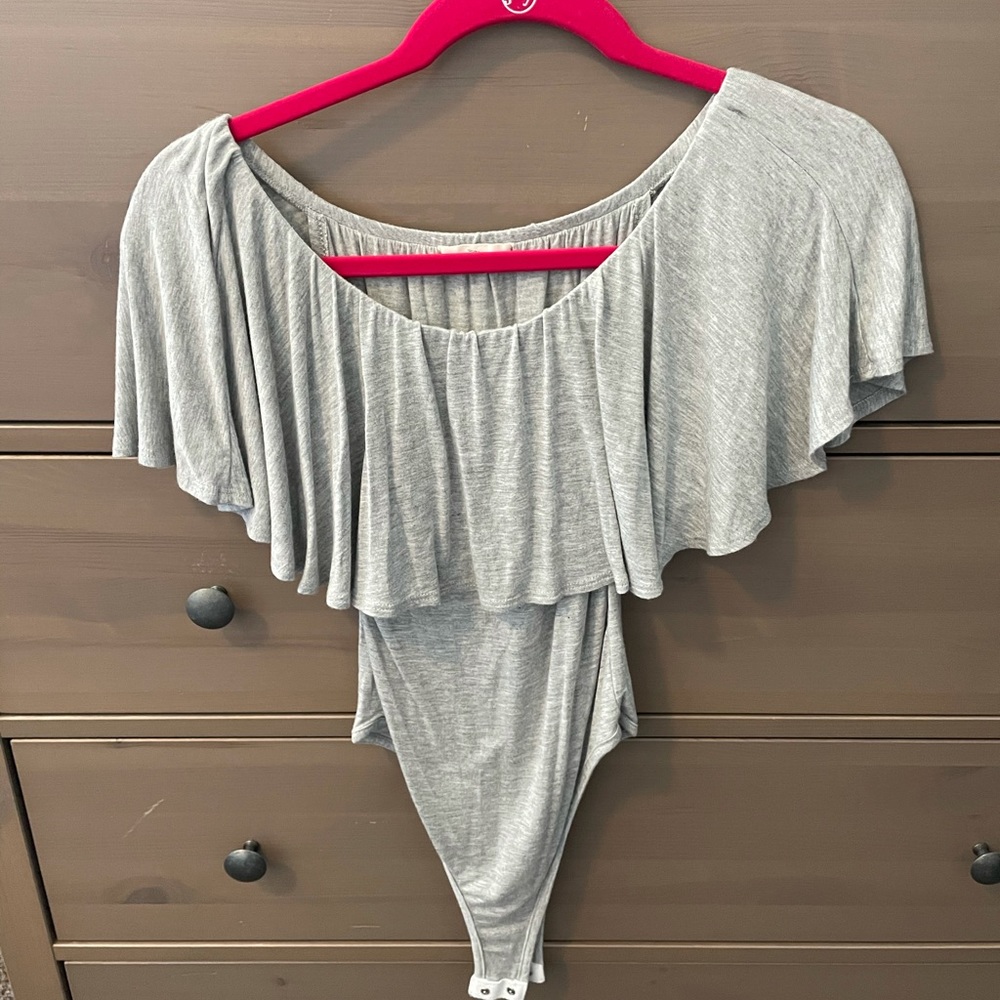 Grey off the shoulder body suit